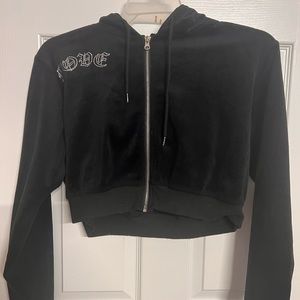 Y2K black velvet crop jacket